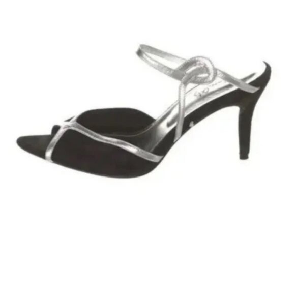 Johanna Ortiz Black and Silver Strappy Heels. Size 11 - Picture 1 of 7
